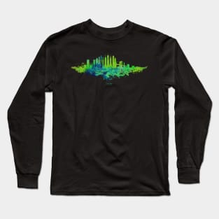 New York City Skyline Watercolor in blue and lime green Long Sleeve T-Shirt